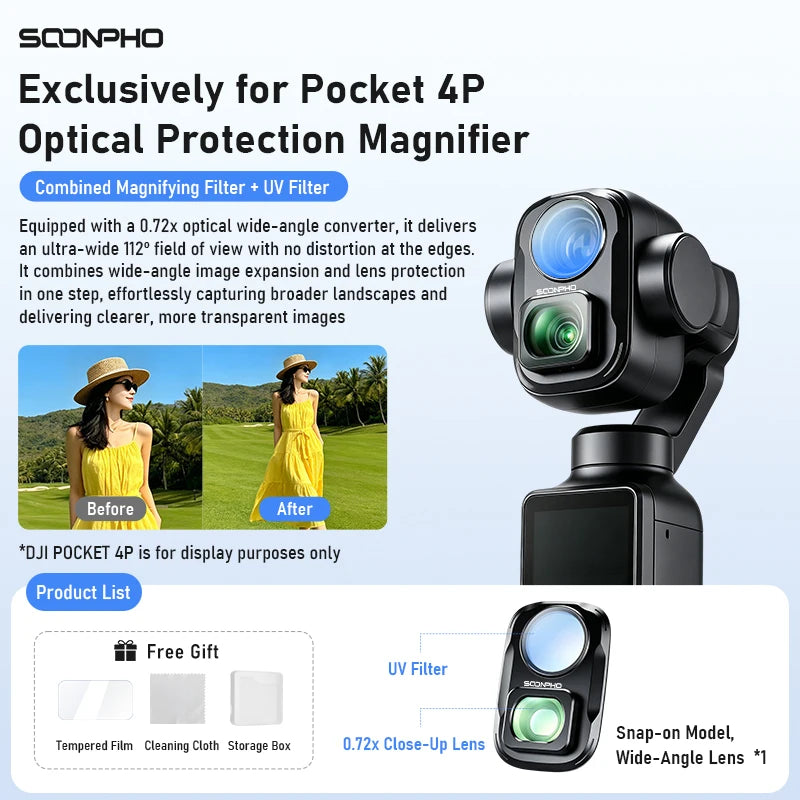 Soonpho Magnetic Filter Set DJI Pocket 4P Filter Set with Base CPL 1/4 Black Mist Lens Filter Set Sports Camera Accessories