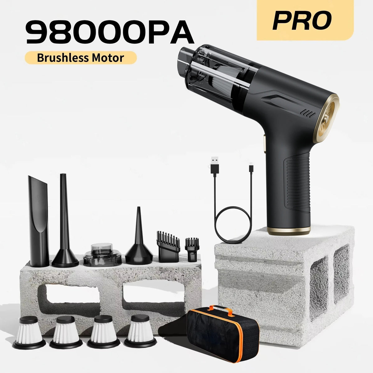 Portable Wireless Car Vacuum Cleaner | 98000PA Strong Suction