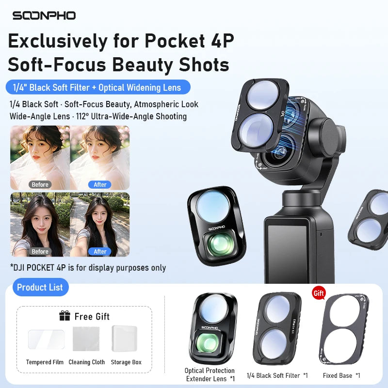 Soonpho Magnetic Filter Set DJI Pocket 4P Filter Set with Base CPL 1/4 Black Mist Lens Filter Set Sports Camera Accessories