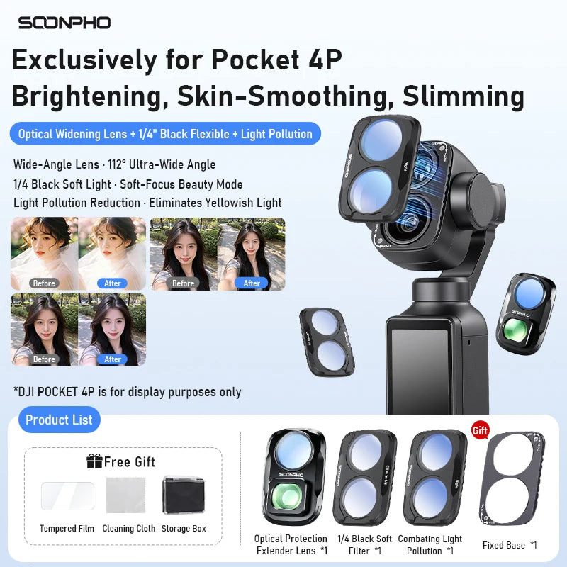 Soonpho Magnetic Filter Set DJI Pocket 4P Filter Set with Base CPL 1/4 Black Mist Lens Filter Set Sports Camera Accessories